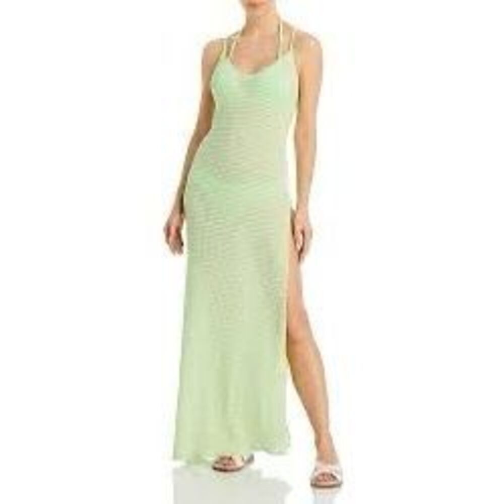 Peixoto Womens Women's L High Slit Cover Up Maxi Dress Citron Green Texture Knit